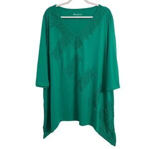 Roaman’s NWOT Lace Patchwork V Neck Asymmetric Tunic Top Women's 2X Kelly Green